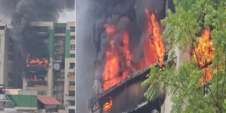 Indirapuram की सोसायटी में आग का तांडव: Delhi-Meerut Expressway तक दिखा धुआं