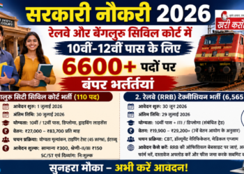 सरकारी नौकरी 2026: रेलवे और बेंगलुरु सिविल कोर्ट में 10वीं-12वीं पास के लिए 6600+ पदों पर बंपर भर्तियां