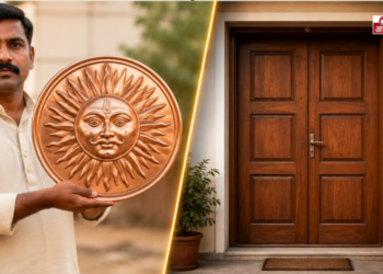 वास्तु शास्त्र: घर के मुख्य द्वार पर तांबे का सूर्य लगाने के नियम, सही दिशा और अचूक फायदे