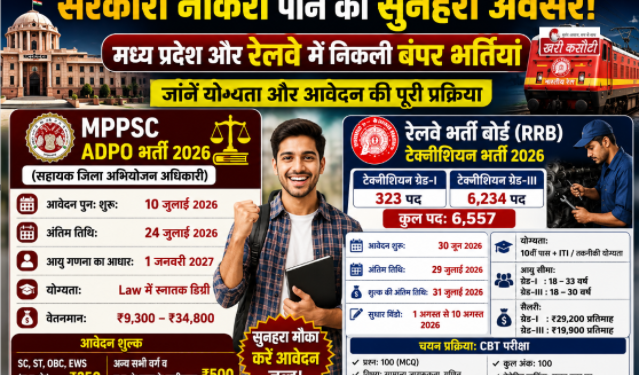 सरकारी नौकरी पाने का सुनहरा अवसर: मध्य प्रदेश और रेलवे में निकली बंपर भर्तियां, जानें योग्यता और आवेदन की पूरी प्रक्रिया