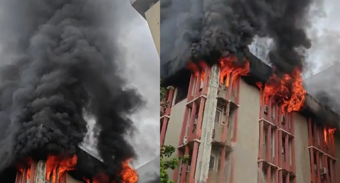 Lucknow के Hazratganj स्थित Jawahar Bhawan की कैंटीन में लगी अचानक आग, राहत कार्य पूरा