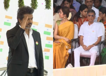 Chennai में स्वतंत्रता दिवस समारोह: CM Vijay के माता-पिता के साथ नजर आईं Trisha Krishnan
