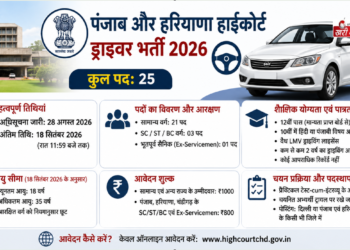 पंजाब और हरियाणा हाईकोर्ट ड्राइवर भर्ती 2026: 12वीं पास के लिए निकली सरकारी नौकरी, जानिए योग्यता और आवेदन प्रक्रिया