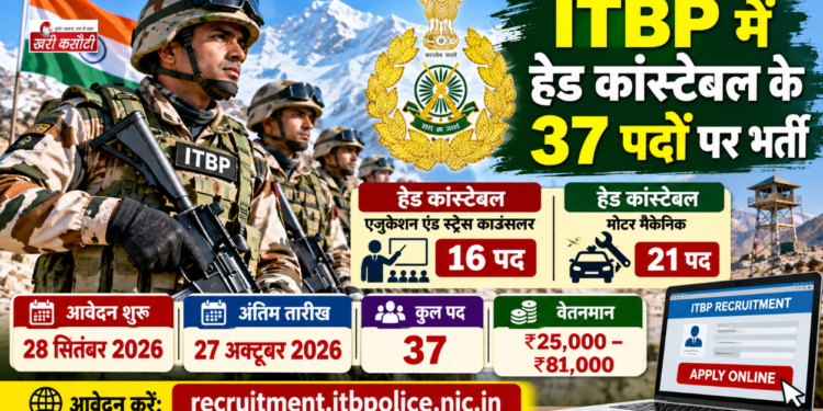 ITBP में हेड कांस्टेबल के 37 पदों पर भर्ती, 27 अक्टूबर तक करें आवेदन; जानें योग्यता, चयन प्रक्रिया और फीस
