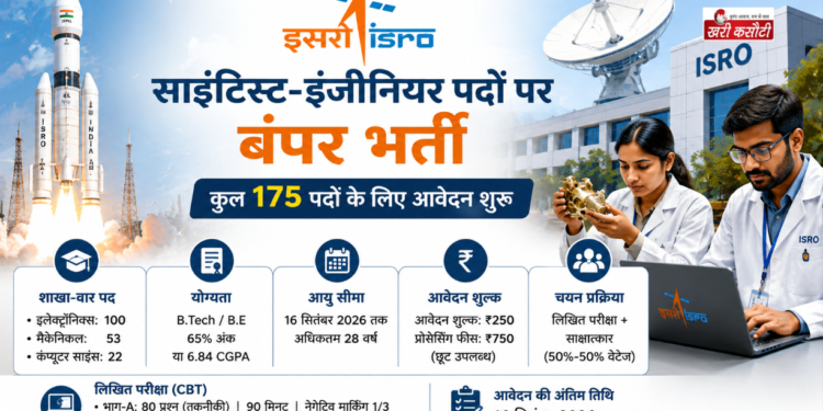 इसरो में साइंटिस्ट-इंजीनियर पदों पर बंपर भर्ती: 175 पदों के लिए आवेदन शुरू, जानें पात्रता और चयन प्रक्रिया
