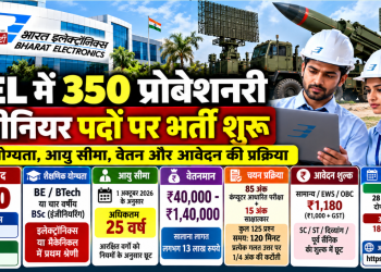BEL में 350 प्रोबेशनरी इंजीनियर पदों पर भर्ती शुरू, जानें योग्यता, आयु सीमा, वेतन और आवेदन की प्रक्रिया