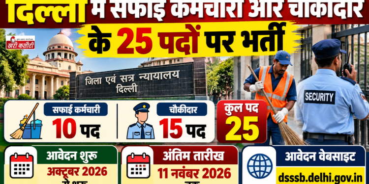 दिल्ली में सफाई कर्मचारी और चौकीदार के 25 पदों पर भर्ती, 10वीं पास उम्मीदवार 11 नवंबर तक करें आवेदन
