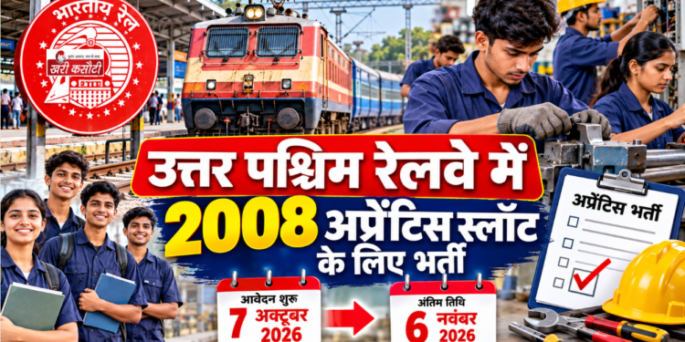 उत्तर पश्चिम रेलवे में 2008 अप्रेंटिस स्लॉट के लिए भर्ती, 7 अक्टूबर से आवेदन शुरू; बिना लिखित परीक्षा होगा चयन